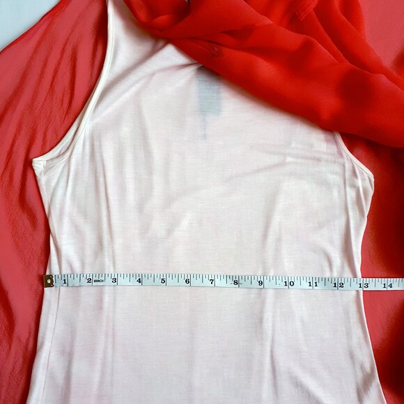 POLECI 100% Silk Cape Sleaveless Blouse in Bright Coral Red Pink Orange - Picture 9 of 16